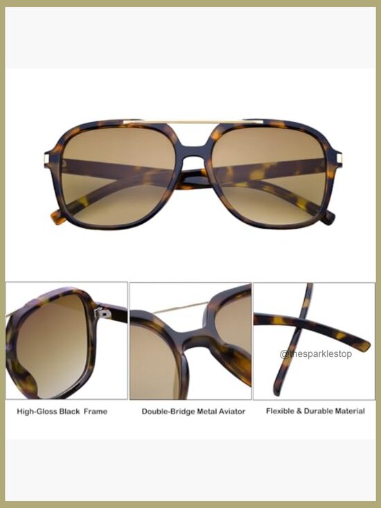 Retro Aviator Sunglasses Oversized Square 70s Tinted UV400 Protection Unisex main image 5